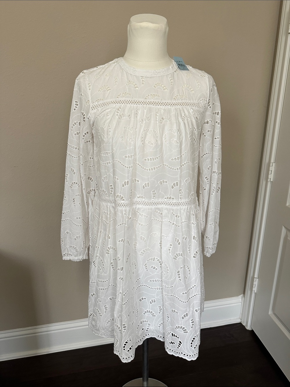 NWT LOFT White Eyelet Long-Sleeve Mini Dress
